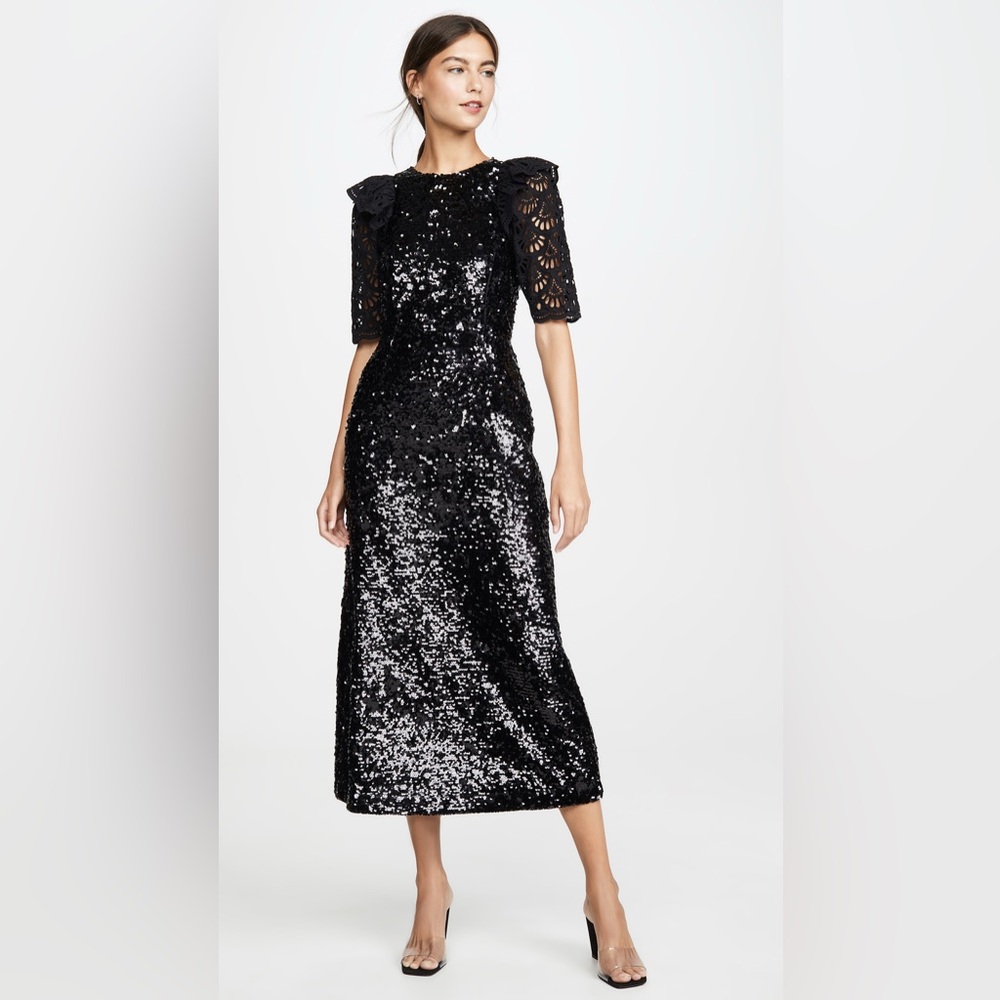 SEA New York Black Sequin Midi Dress Size 10